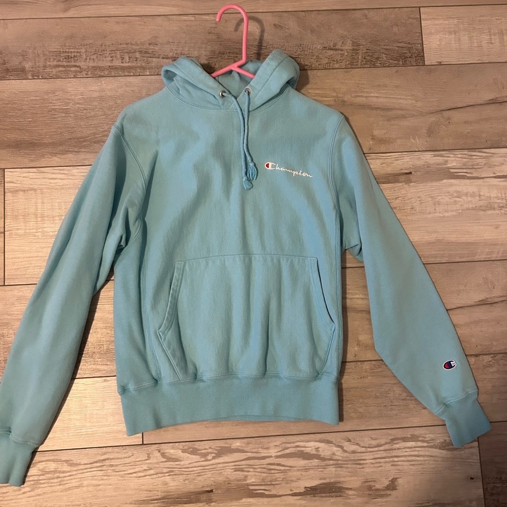 Champion hoodie, reverse weave, blue, barely worn